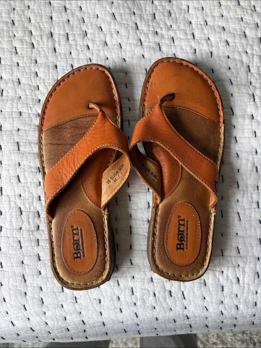 Born Kids Orange-Brown Leather Slide Sandals